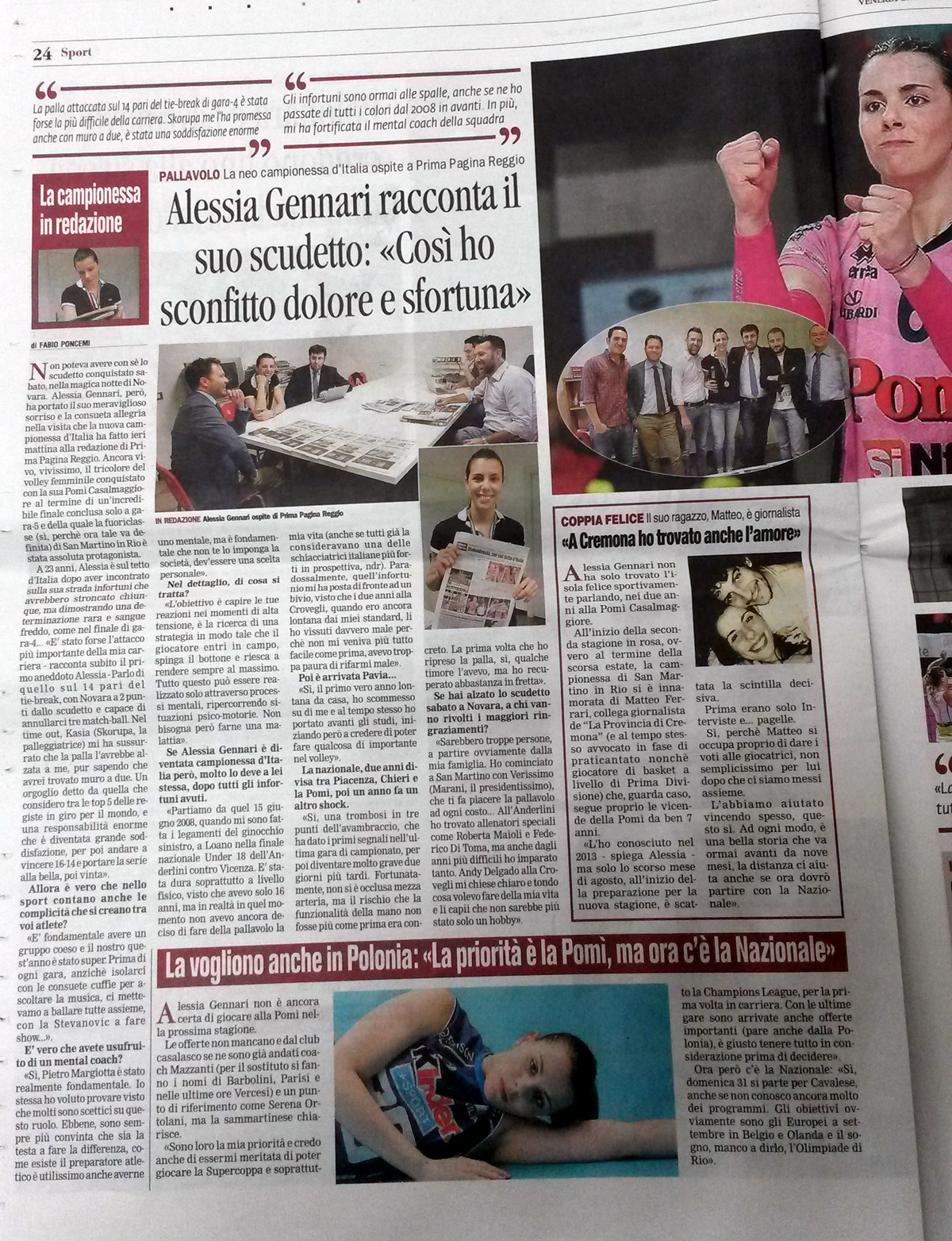 Articolo Alessia Gennari Prima Pagina R. Emilia